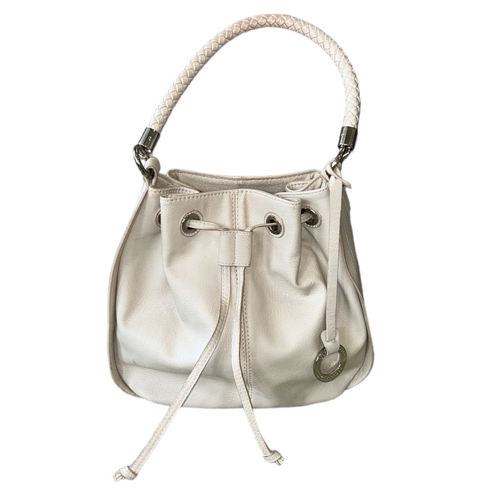 Roccobarocco Ivory Pebbled Drawstring Hobo Shoulder Bucket Bag